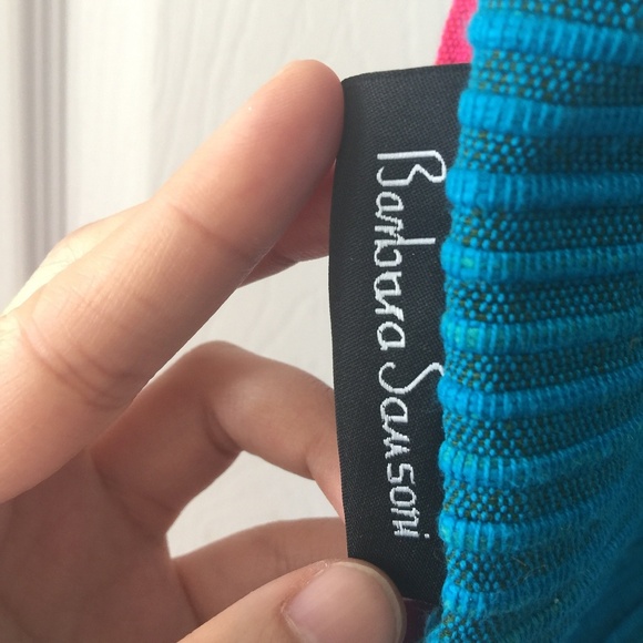 Barbara Samsoni Pink Teal Blue Handwoven Handmade Cotton Summer Beach Tote Bag - Picture 6 of 7